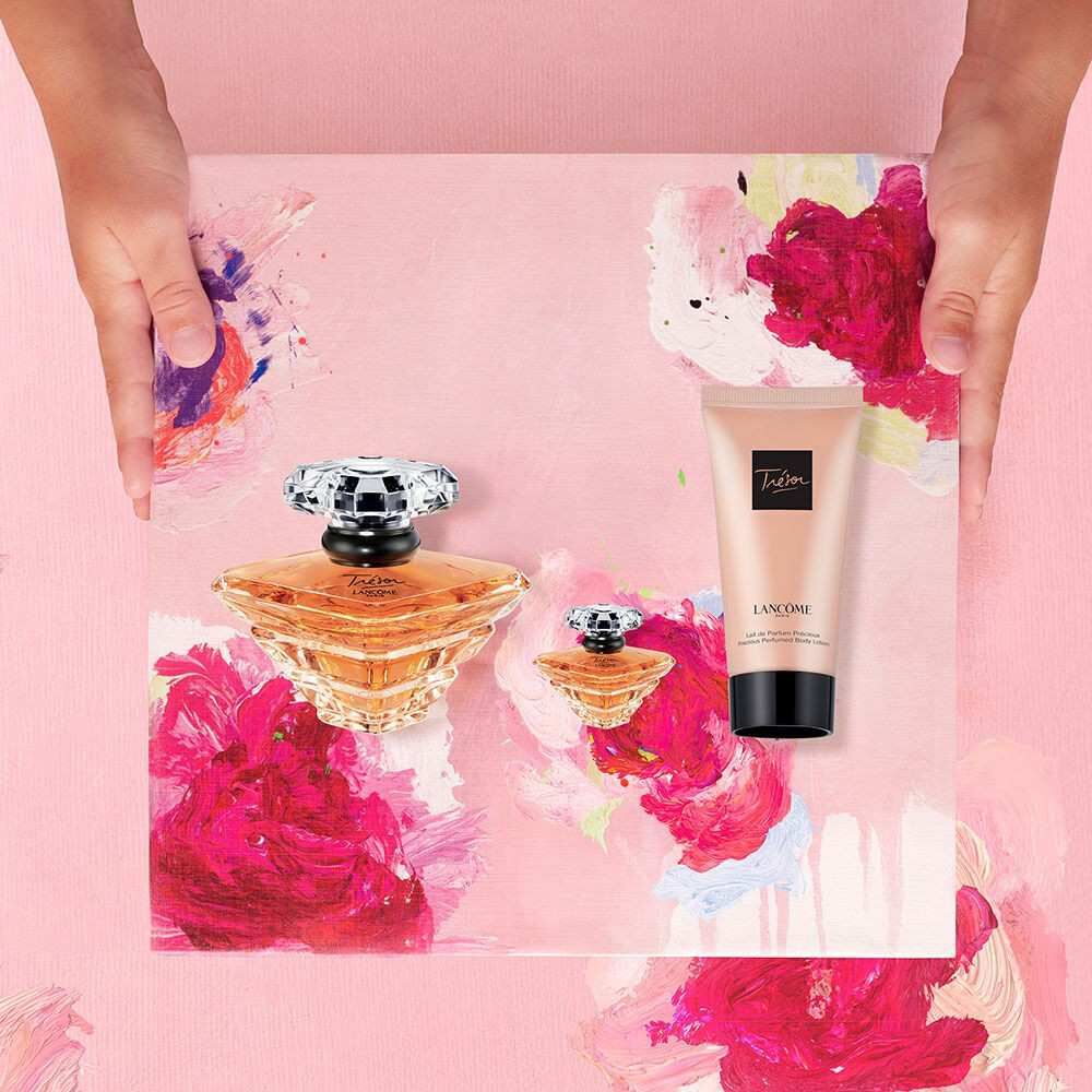 【限定品】Lancôme Trésor 香水とボディローションセット Lancome Tresor Gift Set edp 3.4 oz Spray +0.34oz edp Mini +1.6oz